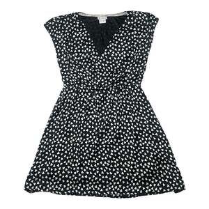 Kling Women's Black and White Heart Floral Pattern V-Neck Casual Mini Dress-XL